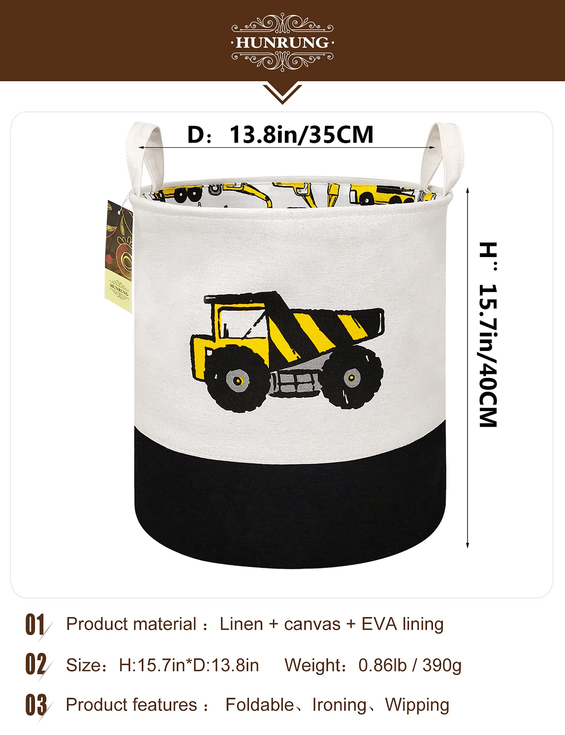Hunrung Large Laundry Hamper,Cartoon Organizer Bin For Children Nursery,Toys,Laundry,Children Clothing,Gift Baskets(Engineering)